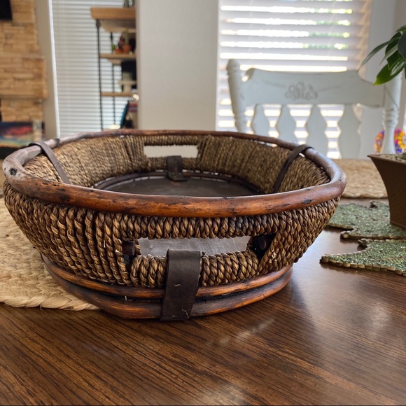 Boho Handmade Wicker Wooden Table Top Basket - Picture 10 of 11